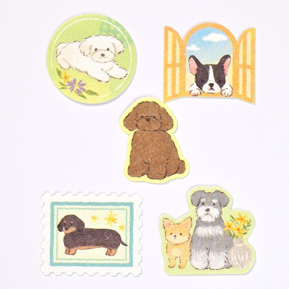 Set of dog-themed stickers on a white background