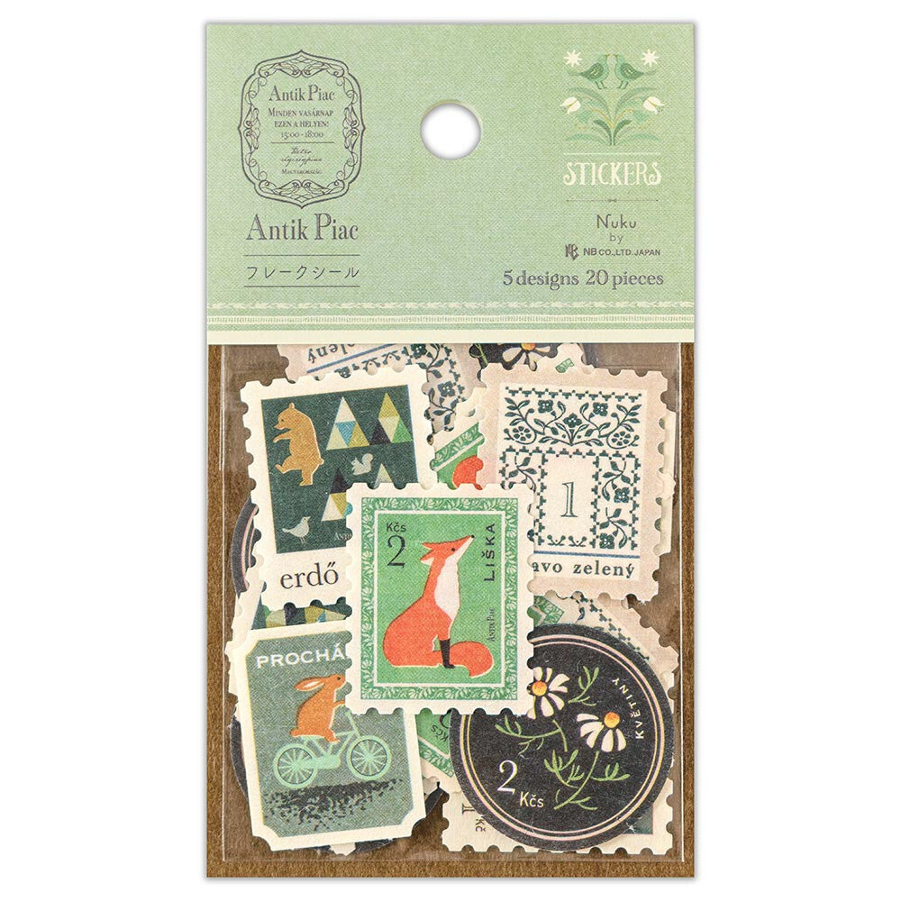 Pack of decorative stickers with animal illustrations on a green label.