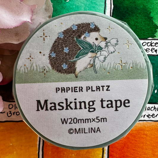 Papier Platz - Washi tape, Love Hedgehog, gold foil, product