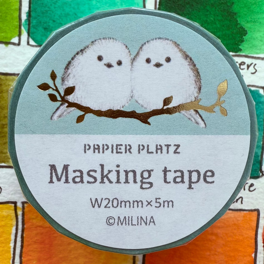 Papier Platz - Washi tape, Shimaenaga birds, gold foil, front product