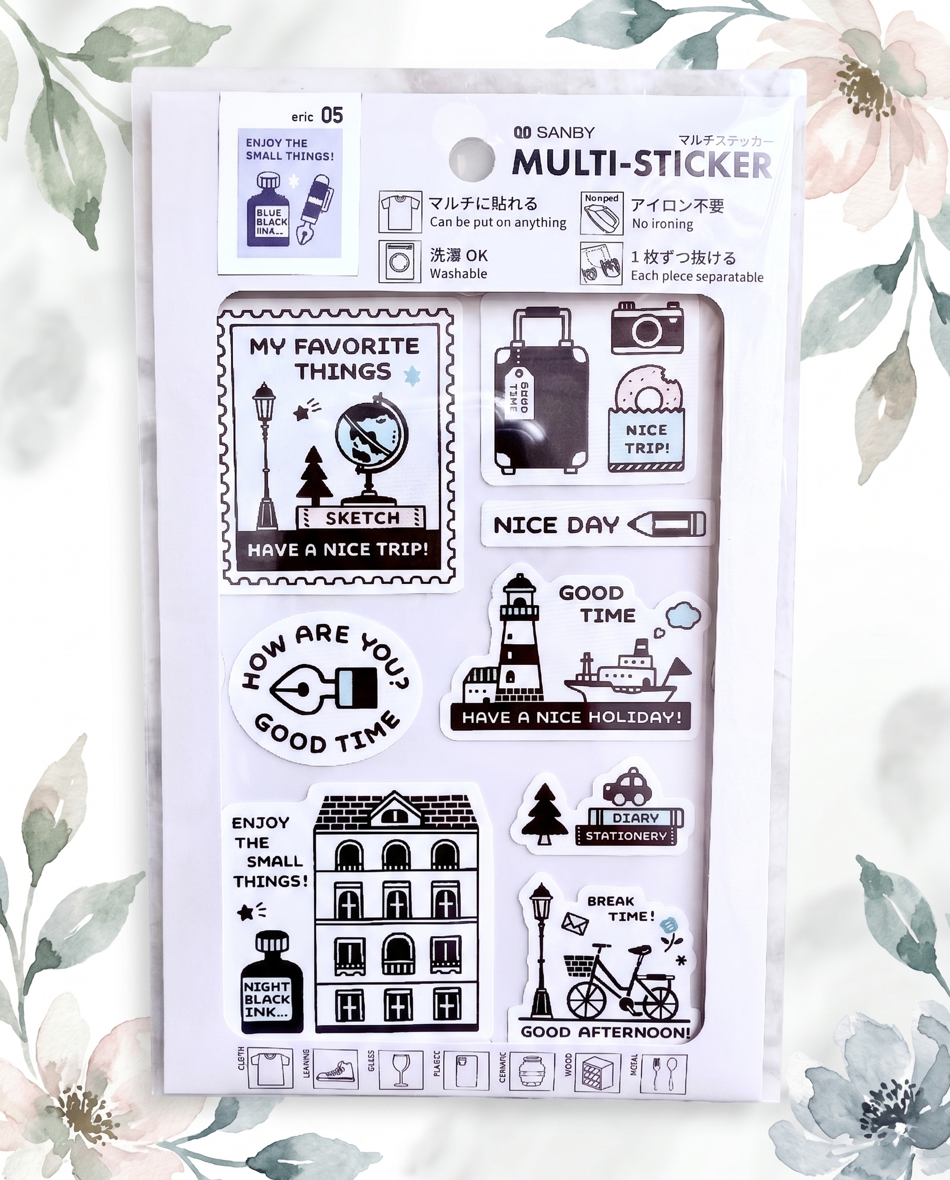 Pack of multi-sticker with various designs on a floral background
