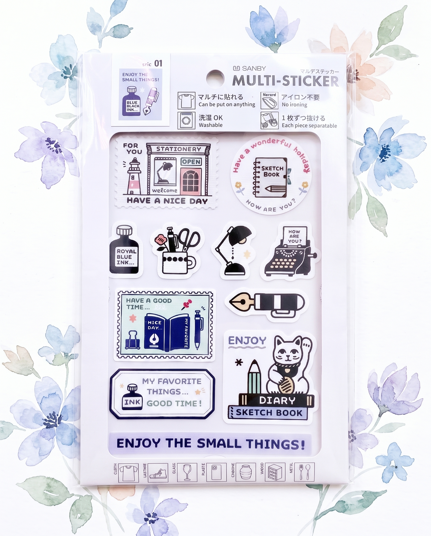 Sanyo Multi-Sticker pack with decorative stickers on a floral background