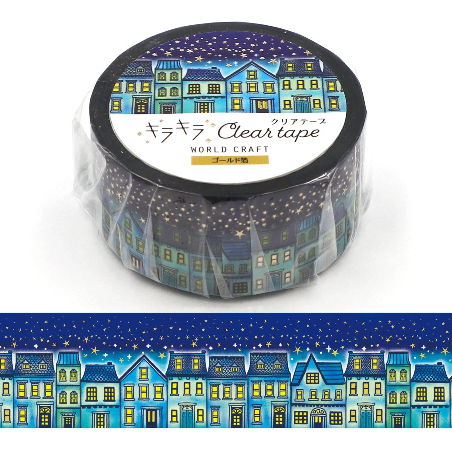 World Craft - PET tape, Night Kira-Kira, clear tape, gold foil, front 