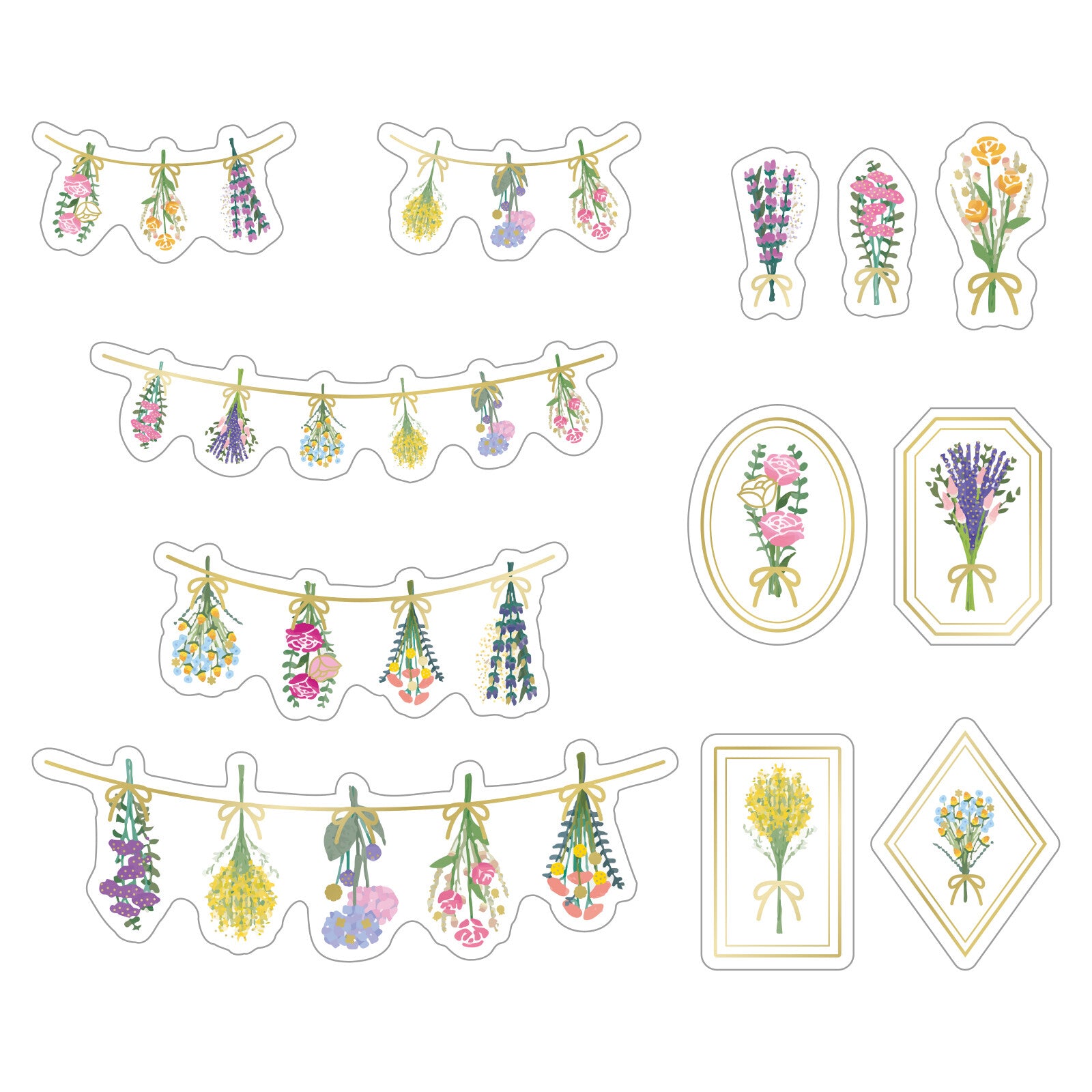 World Craft, PET sticker flakes, Dried flowers, gold foil, designs