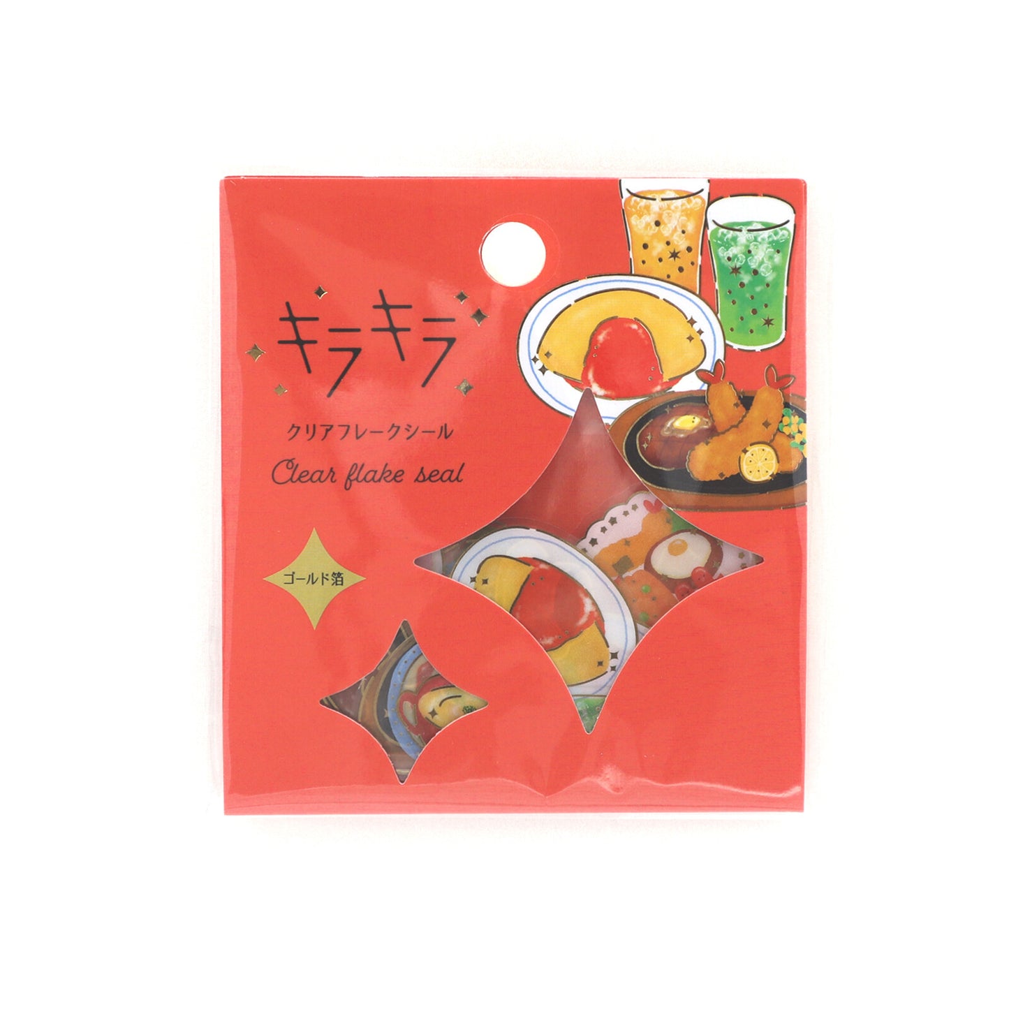 World Craft, PET sticker flakes, Japanese food, gold foil, front