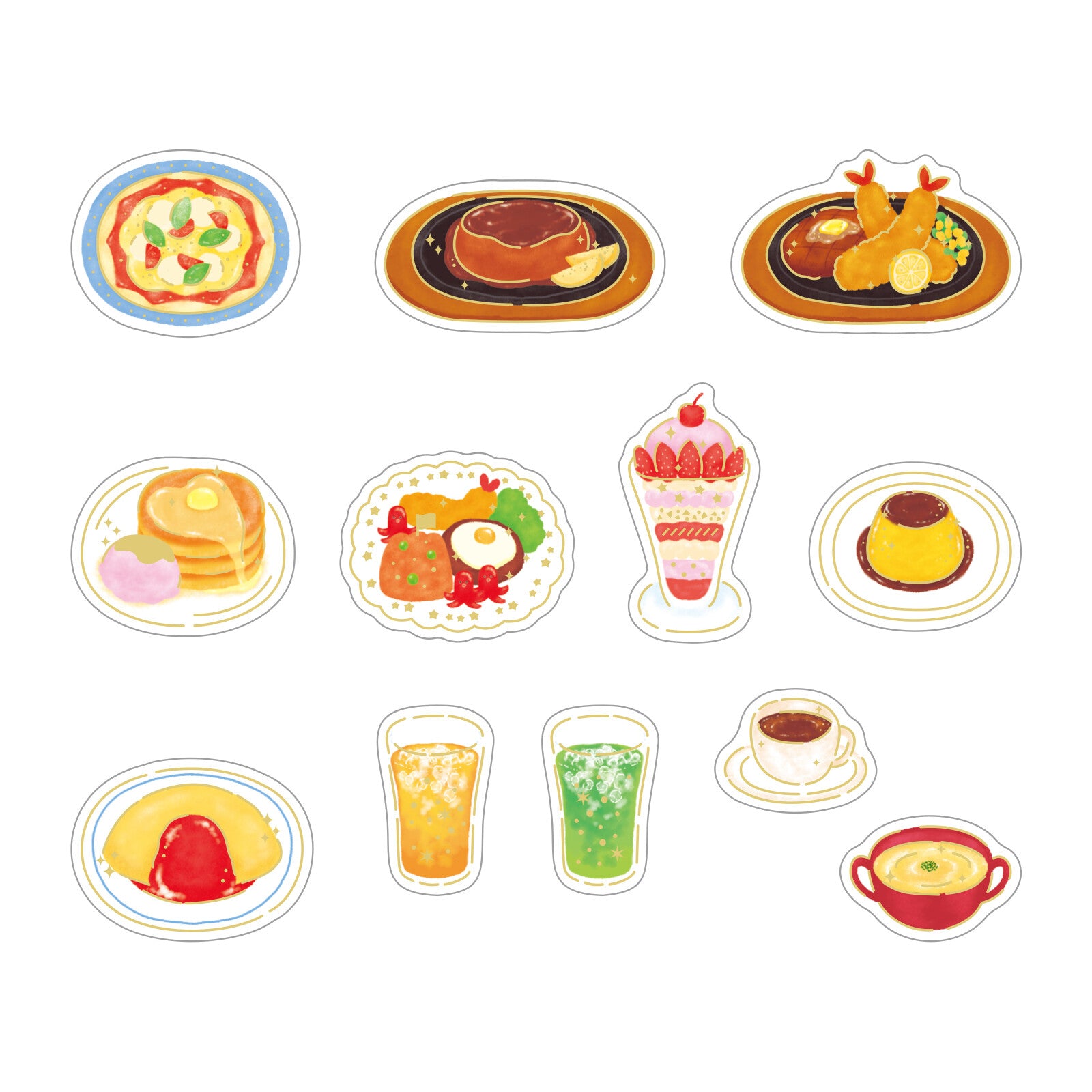 World Craft, PET sticker flakes, Japanese food, gold foil, designs