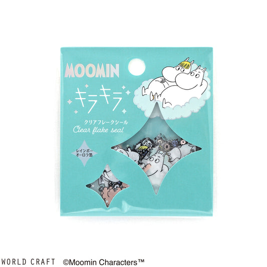 World Craft, PET clear sticker flakes, Moomintroll and Snorkmaiden, hologram foil, front