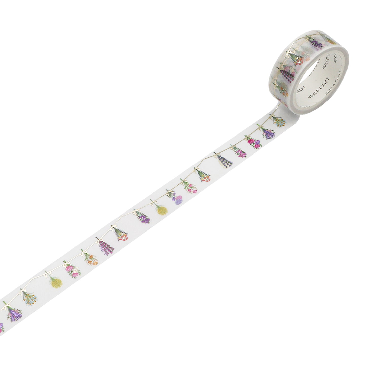 World Craft - Washi tape, Garland full of dried flowers, gold and purple foil, washi loop