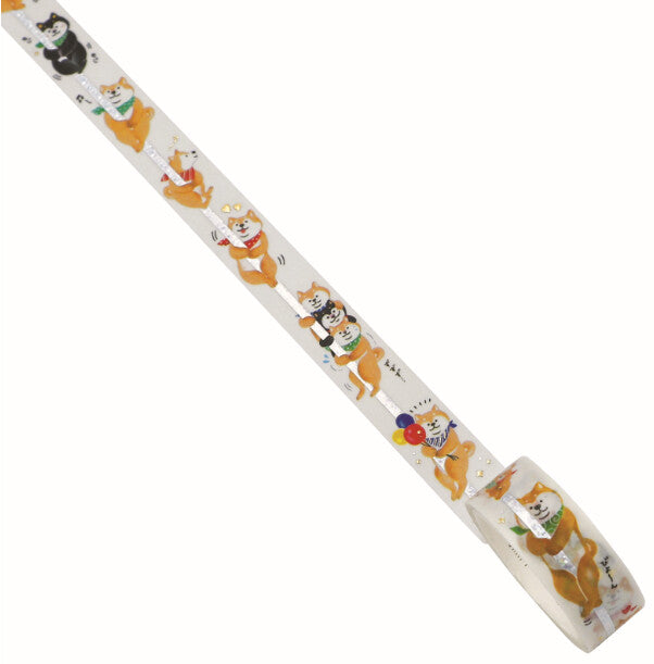 World Craft - Washi tape, Vertical Pole Shiba Inu, gold and silver foil, washi loop