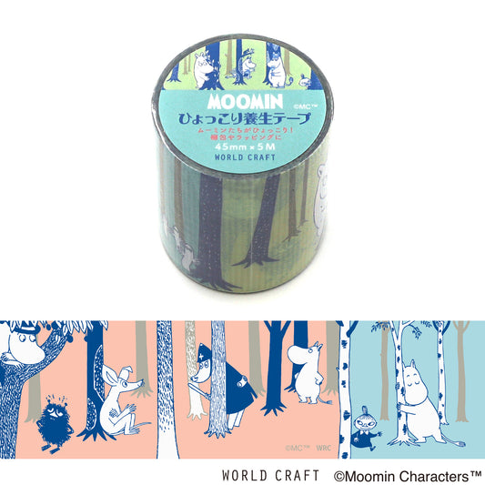 Washi tape with Moomin characters in a forest design on a white background