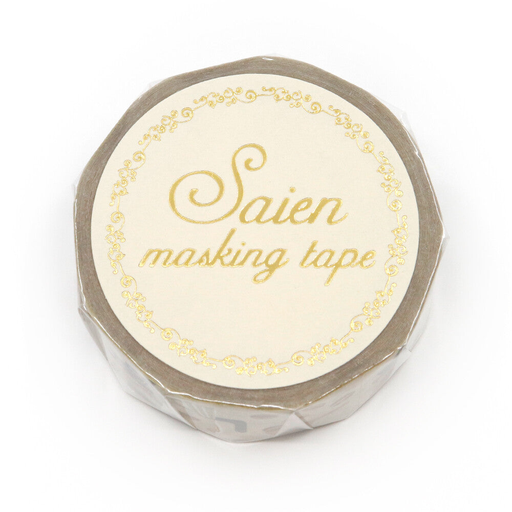 Roll of Saien masking tape with decorative text on a white background