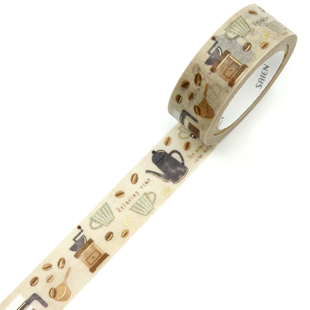 Decorative loop of washi tape Saien Coffee Time on a while background