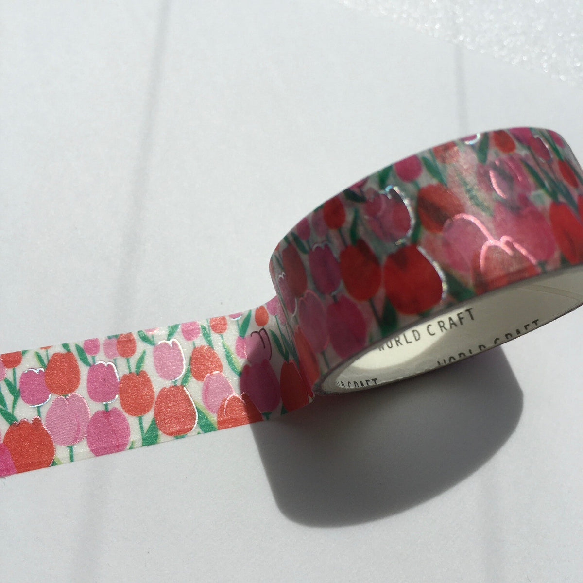 World Craft washi tape featuring a tulip design on a white background design