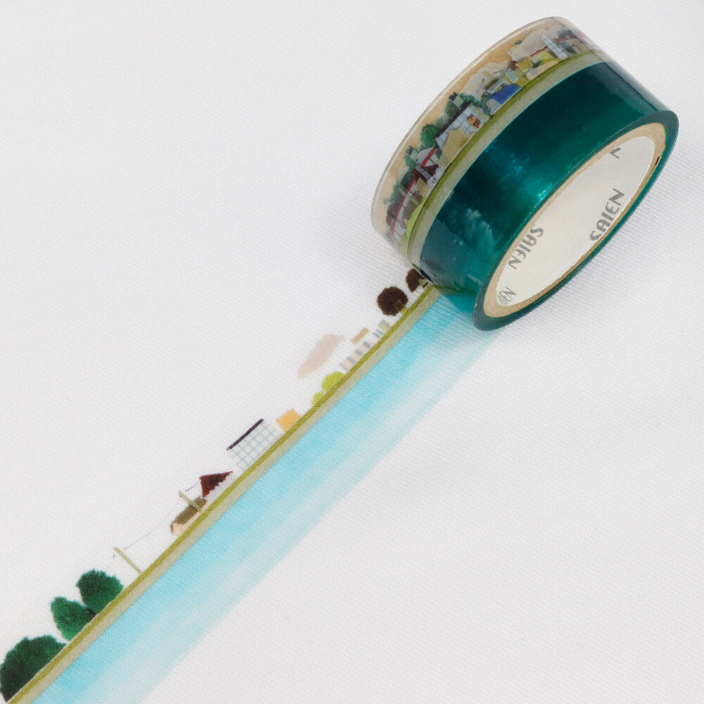 Decorative tape with a scenic design on a white background