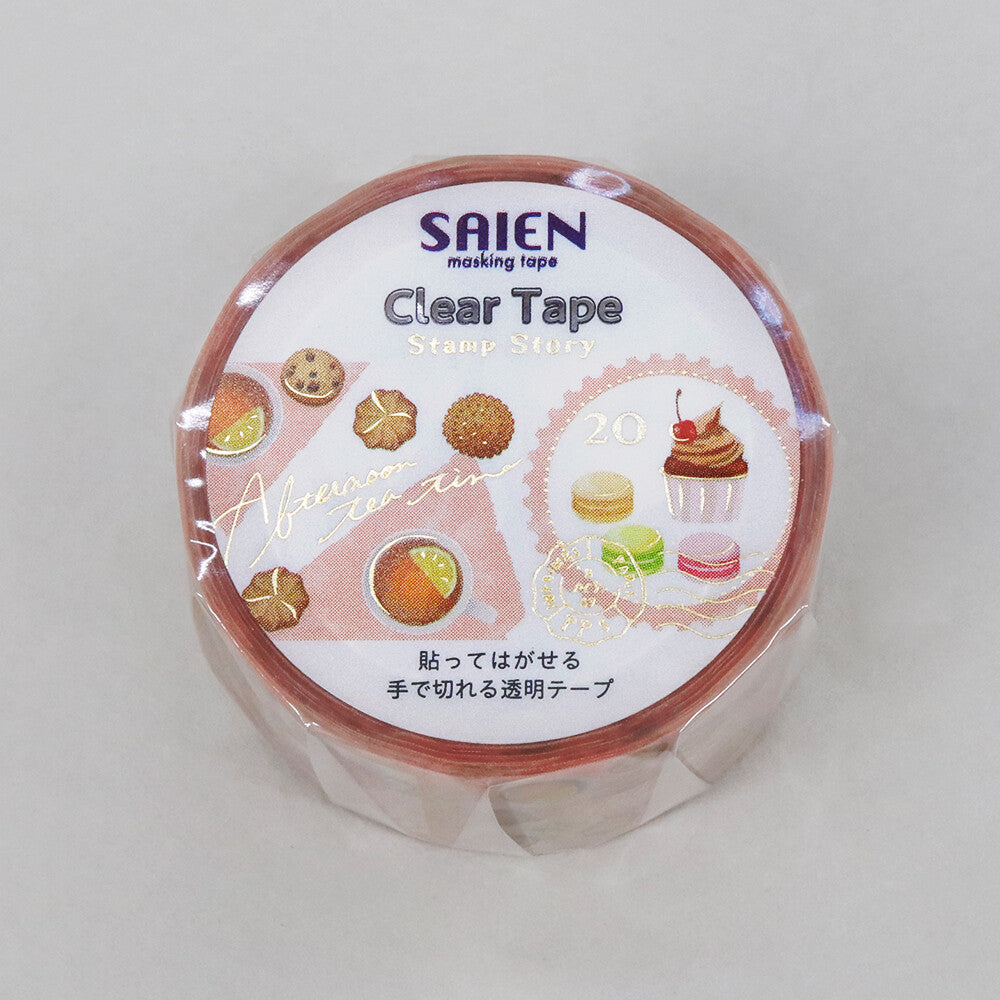 Clear tape with decorative designs on a white background