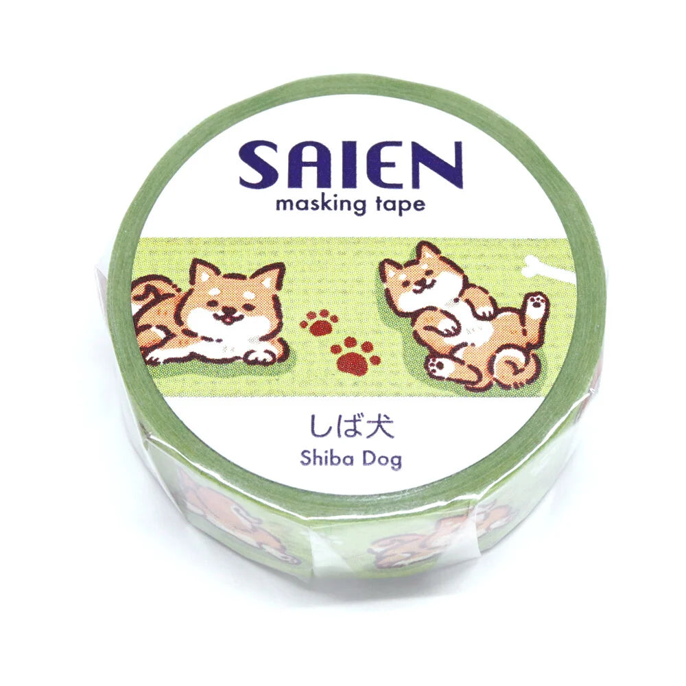 Washi tape roll with Shiba dog decoration on a white background