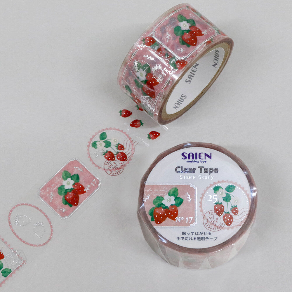 Clear tape with strawberry design on a white background