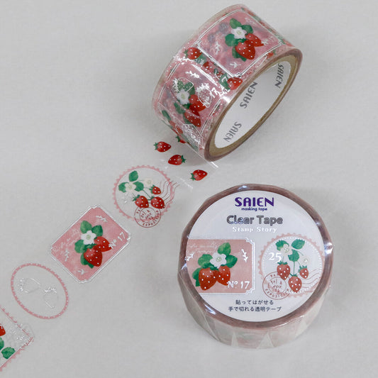 Clear tape with strawberry design on a white background