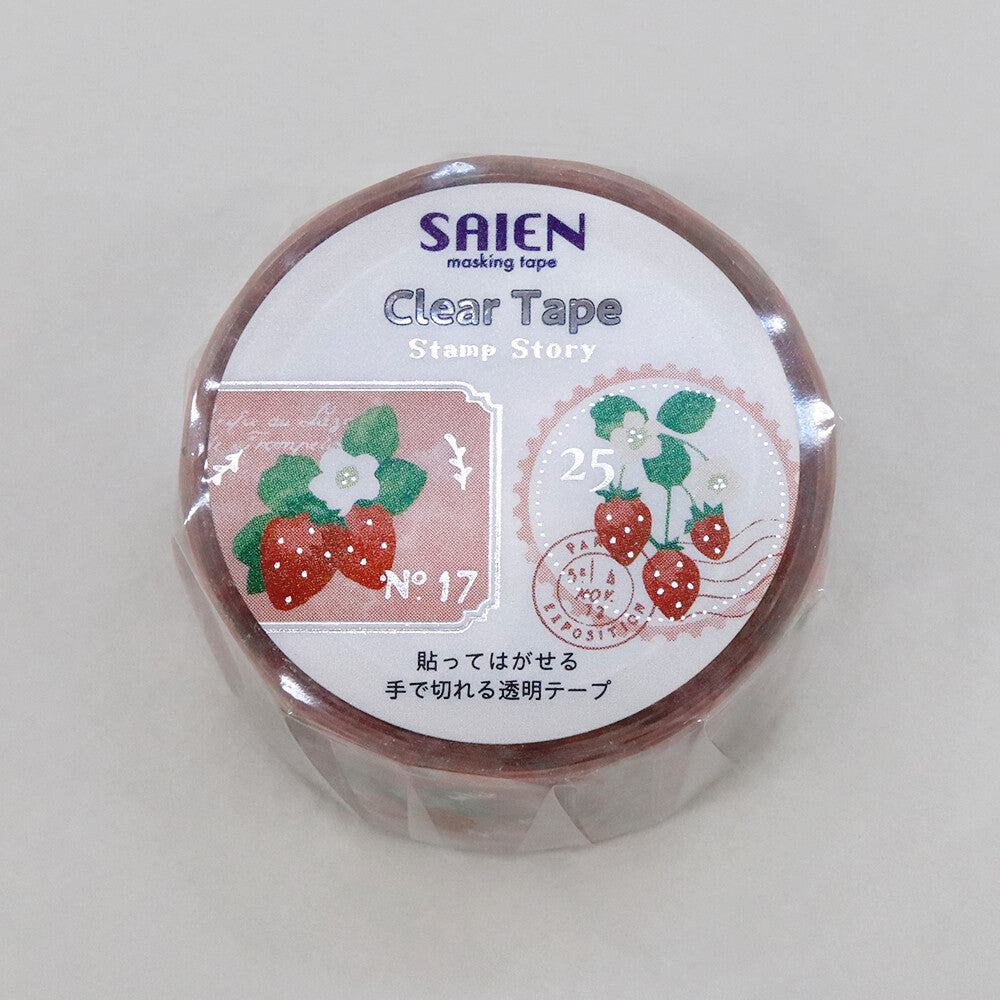 Clear tape with strawberry design on a white background