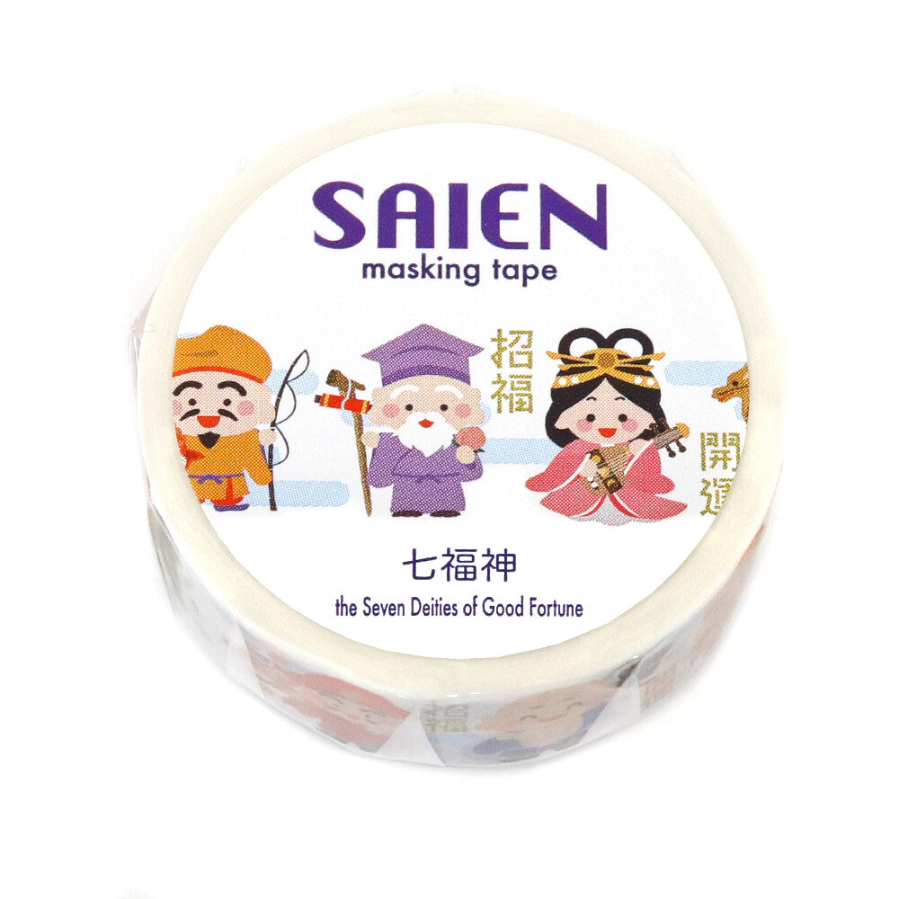 Roll of SAIEN masking tape with cartoon characters on a white background