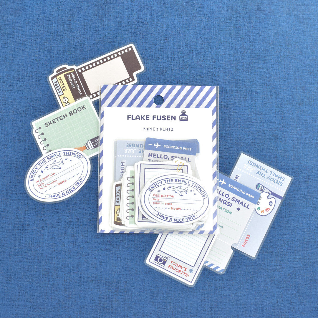 Papier Platz sticker flake packet of stickers on blue background
