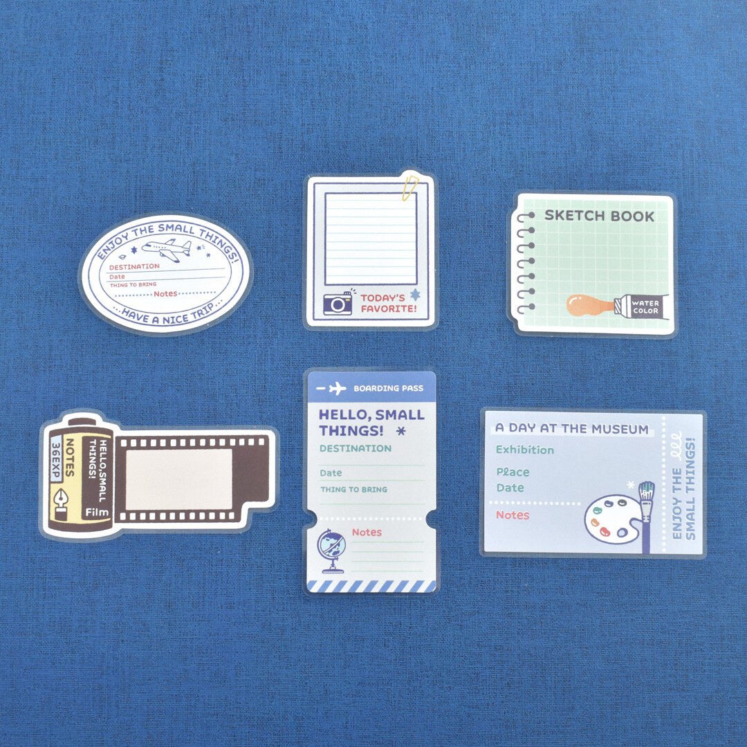 Papier Platz sticker flakes on blue background