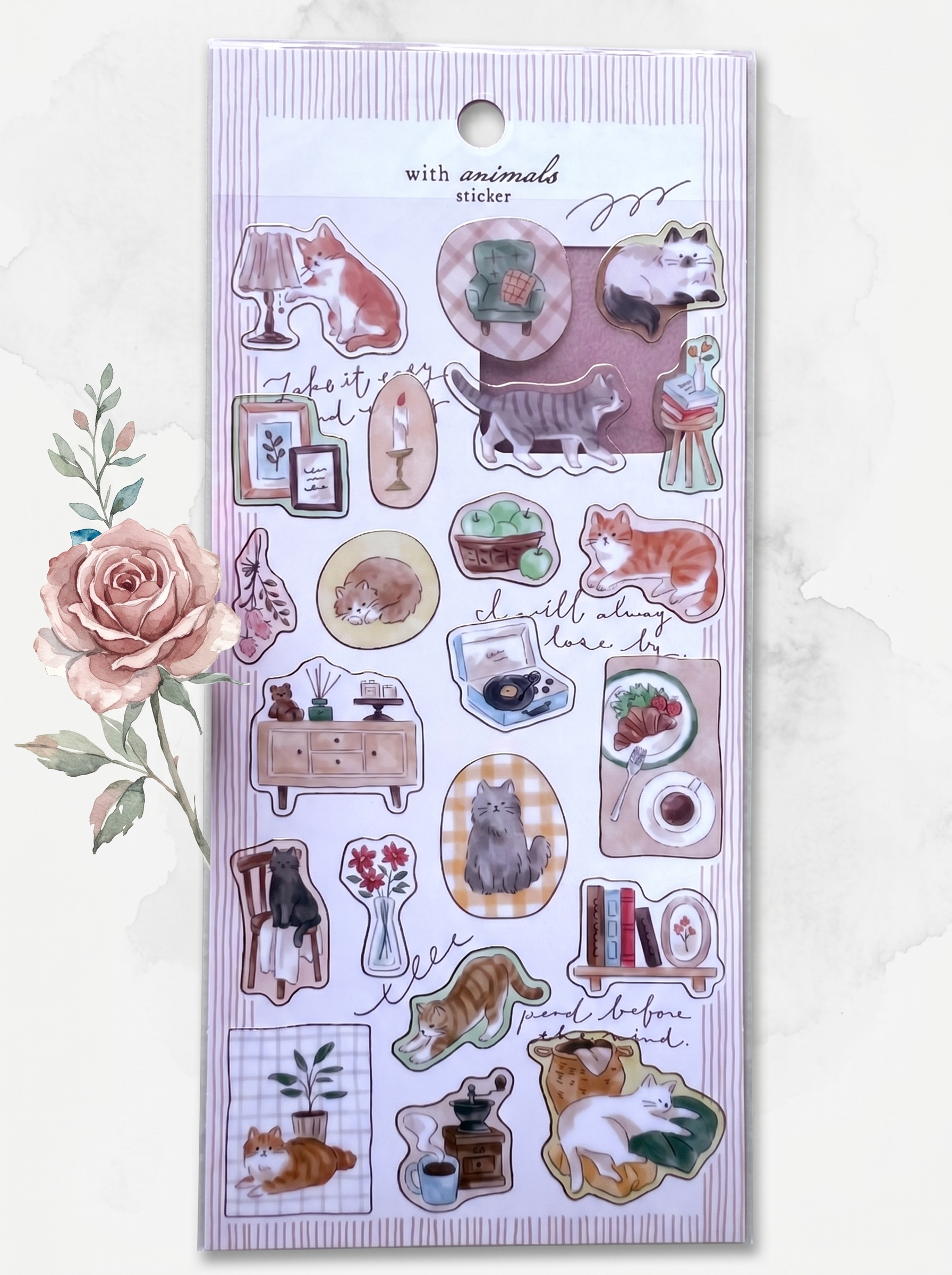 Pack of stickers with various designs on a white background