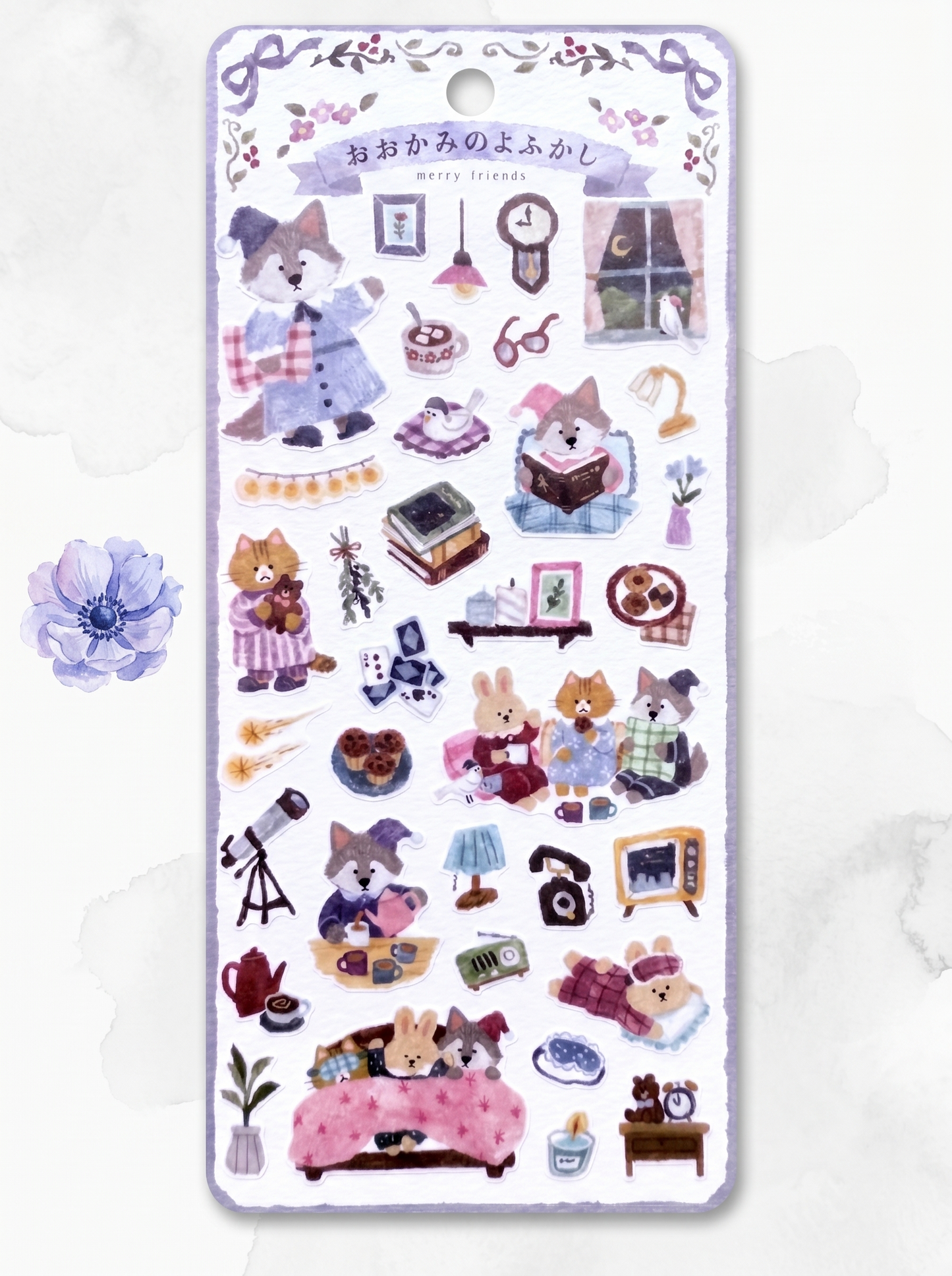 Sticker sheet with cute illustrations on a white background