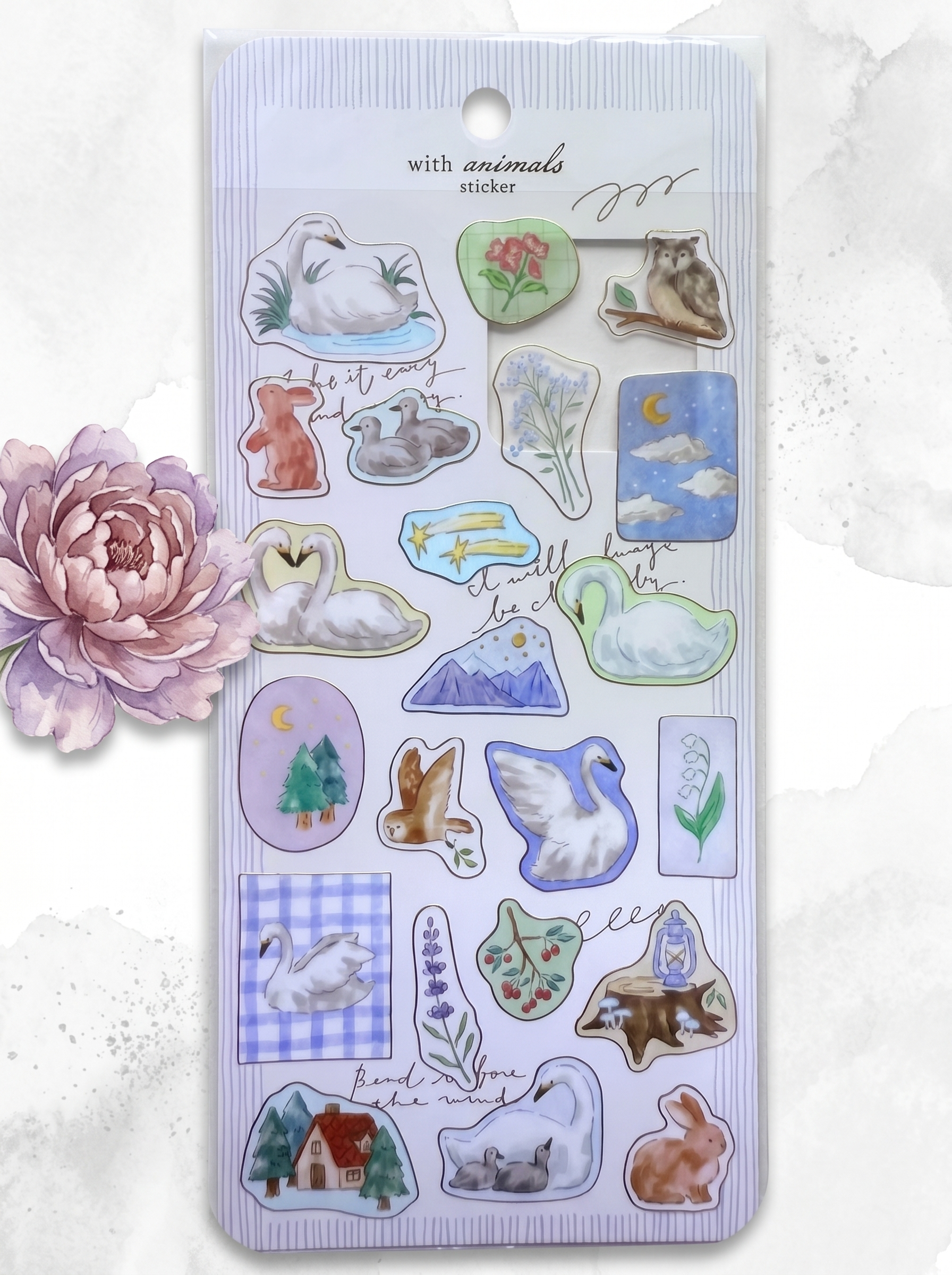 Sticker sheet with various animal illustrations on a white background