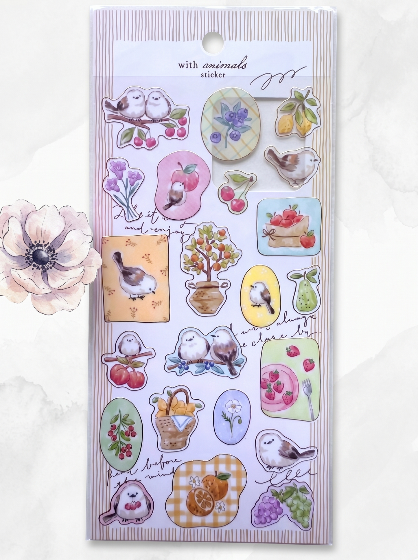 Sheet of decorative stickers with various designs on a white background