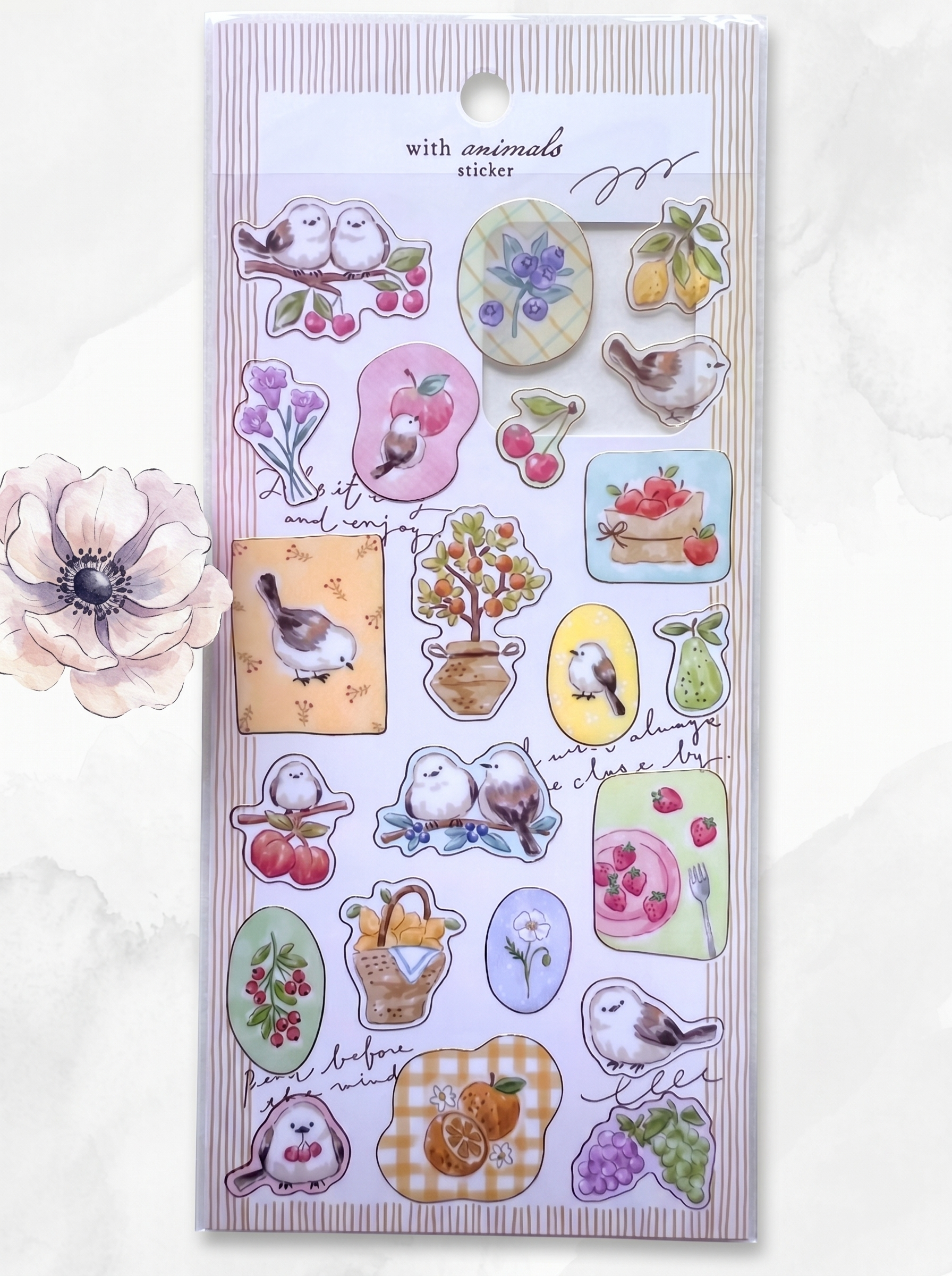 Sheet of decorative stickers with various designs on a white background