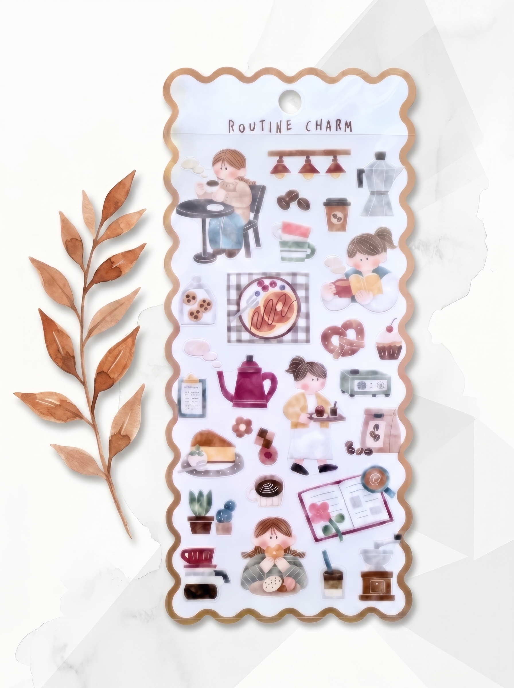 Sticker sheet with various illustrations on a white background