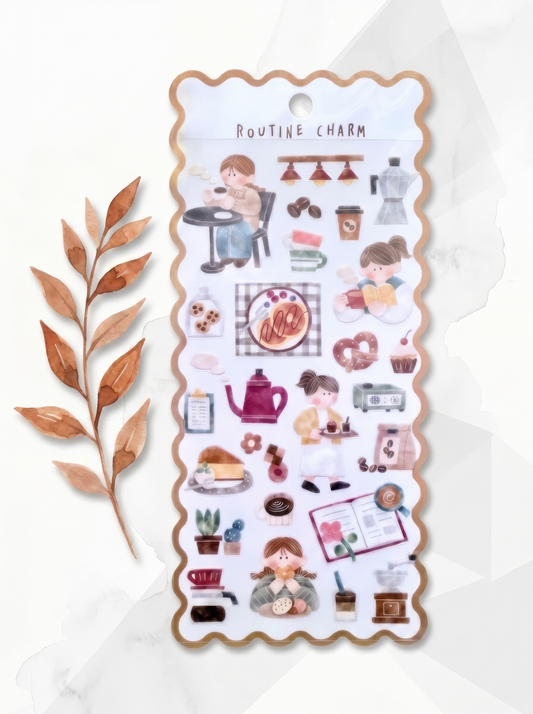 Sticker sheet with various illustrations on a white background